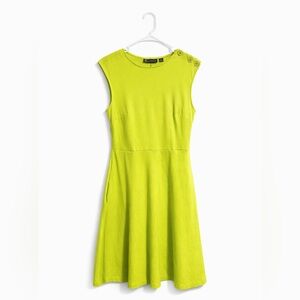 New York & Company Neon Lime Fit Flare Dress Small